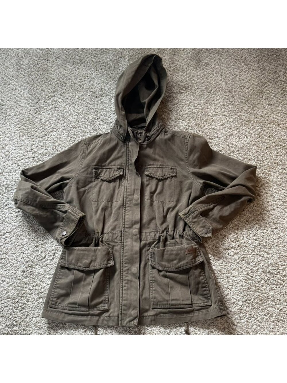 Roots Canada Utility Field Jacket Coat Women's S Olive Green Hooded Plaid Lined